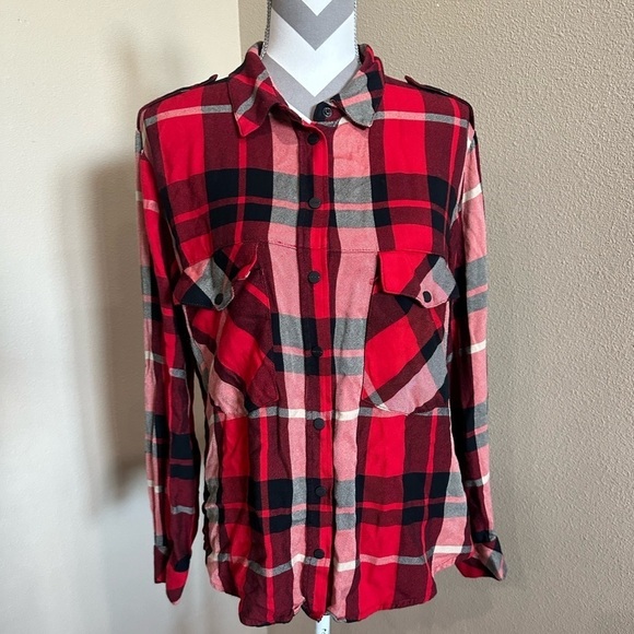 SANCTUARY Red/Black Plaid Boyfriend Shirt - Picture 1 of 8